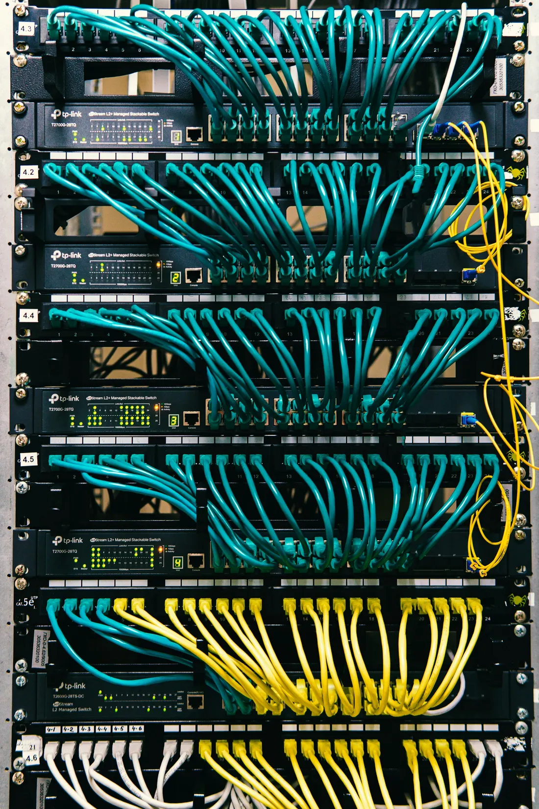 Industrial network rack with structured cabling and switches